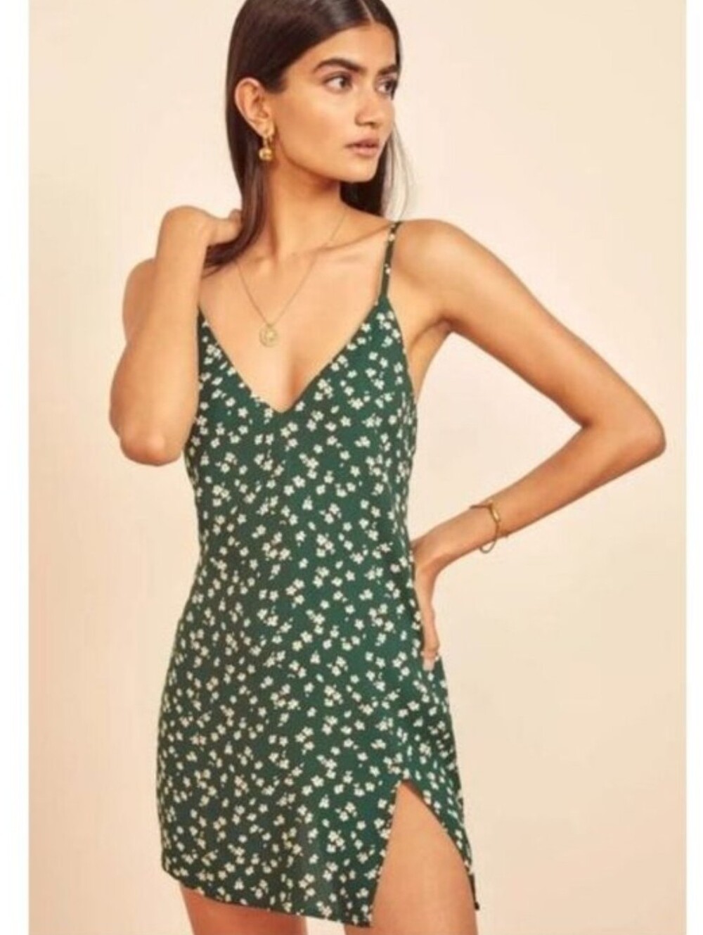 REFORMATION Marlowe Dress Annette Green Floral Print Y2K Extra Small